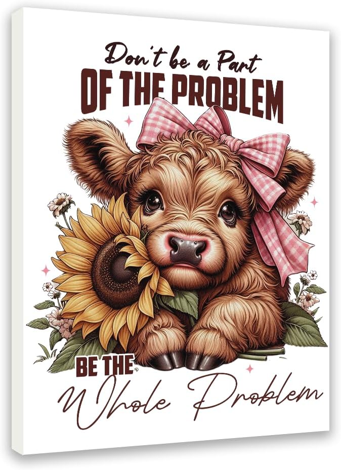 Redland Art Highland Cow Wall Art - Funny & Cute 11.5x15 Inch Framed Canvas Print for Farmhouse, Western Bathroom Decor, Unique Gift for Cow Lovers, Vintage Country Room Decor