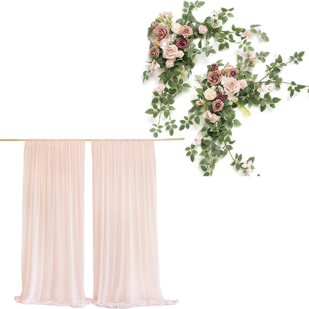 Ling's Moment Backdrop Curtains with Artificial Floral Swags