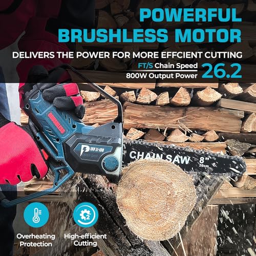 8-Zoll Kettensäge für Bosch 18V GBA-Akku, Auto-Oiler, 6-Zoll und 8-Zoll bürstenlose kabellose Astkettensäge, batteriebetriebene Mini Kettensäge zum Holzfällen, Baumbeschneiden (nur Werkzeug)