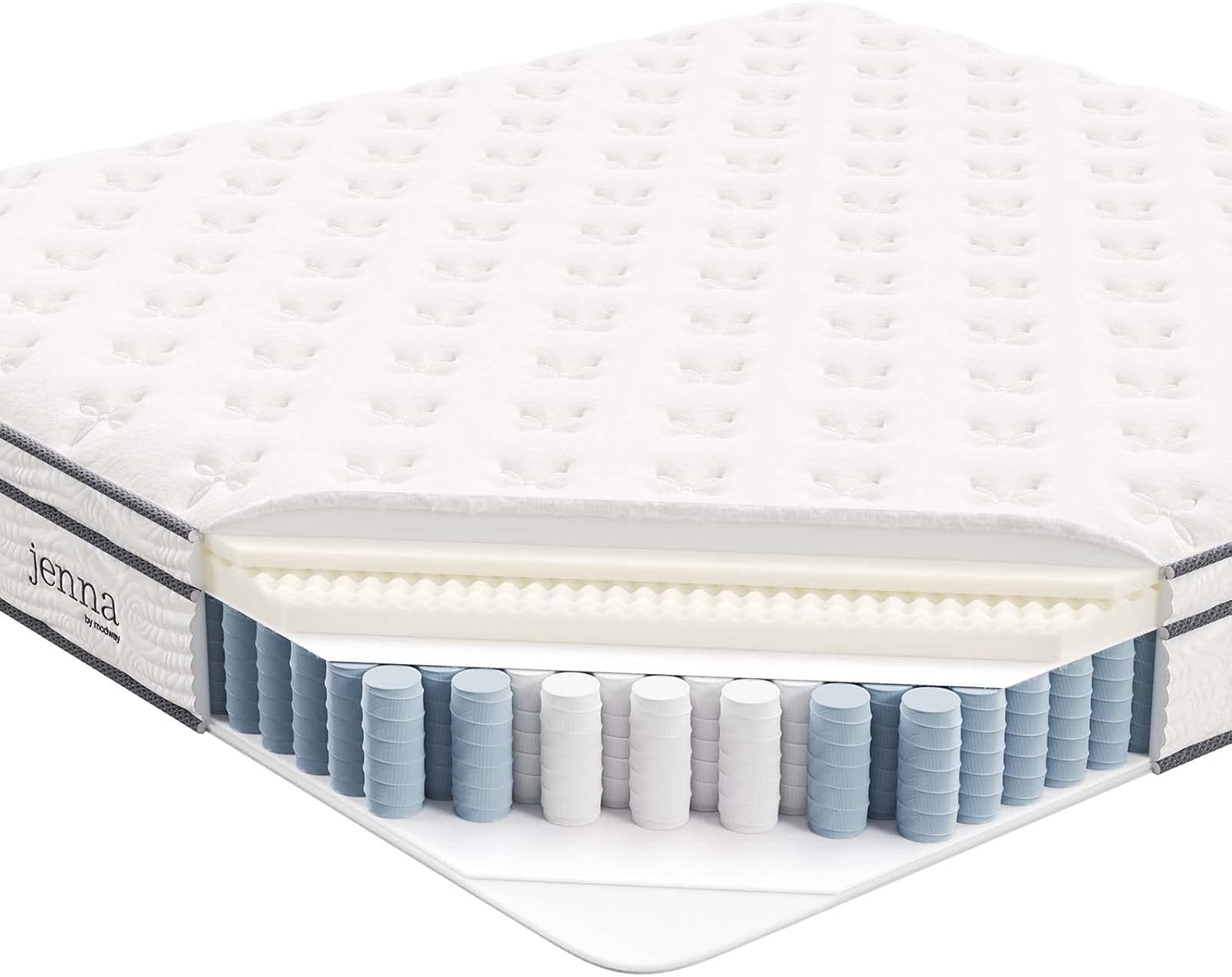 Modway MOD-5771-WHI Jenna 10" Innerspring and Memory Foam King Mattress, White