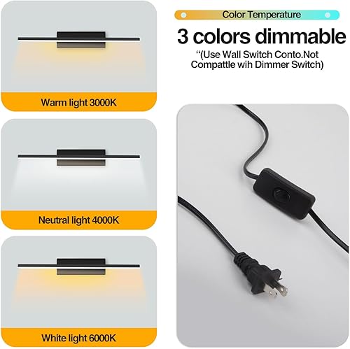 Miniatura 4 de Apliques de pared con enchufe LED, con luces de lectura montadas de 6 W, 3 temperaturas de color, con cable de enchufe de 6 pies e interruptor de