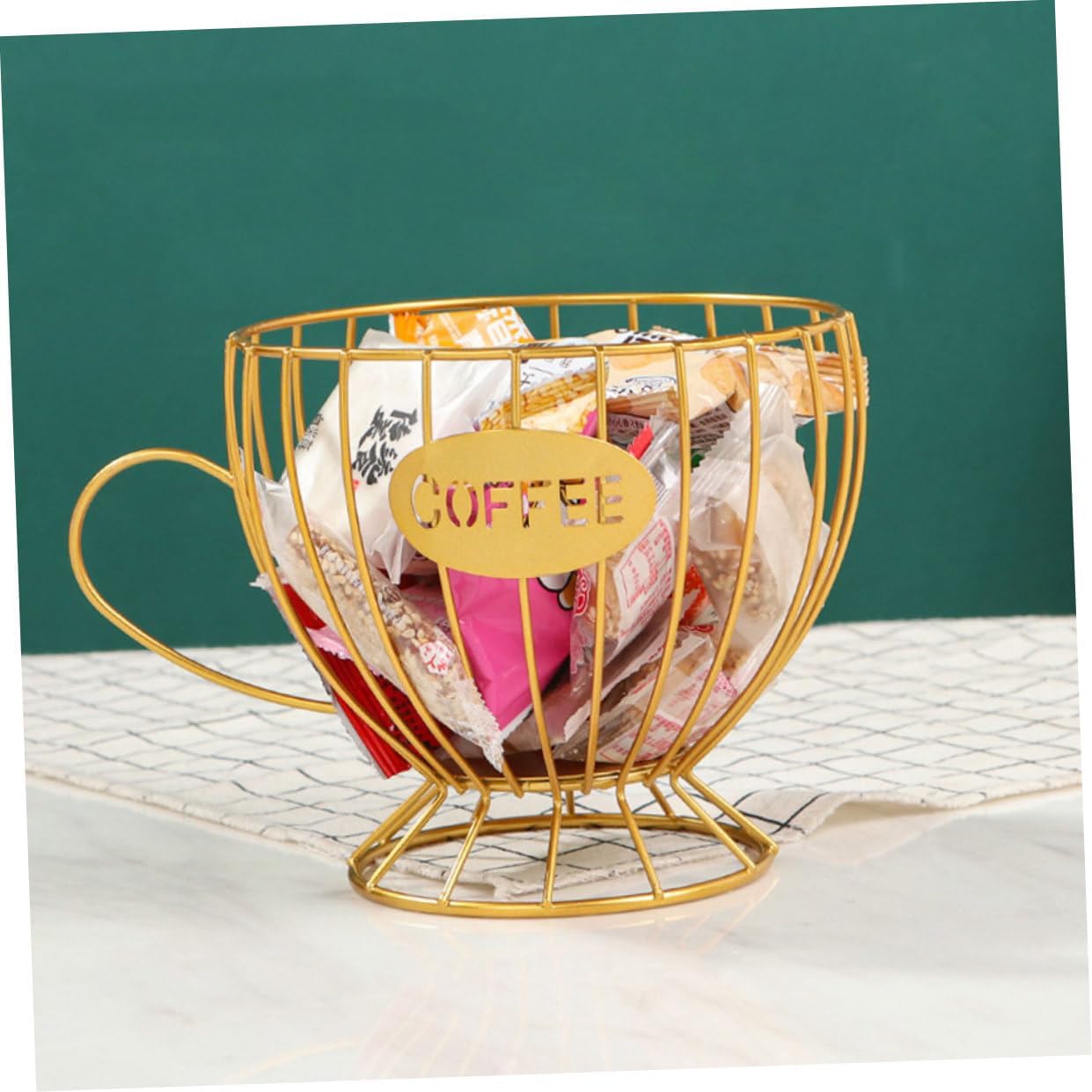 2pcs Coffee Holder and Fruit Storage Basket Large Capacity Metal Organizer Coffee Pod Storage Stand for Kitchen Countertop, Black and Gold Mesh Basket Set