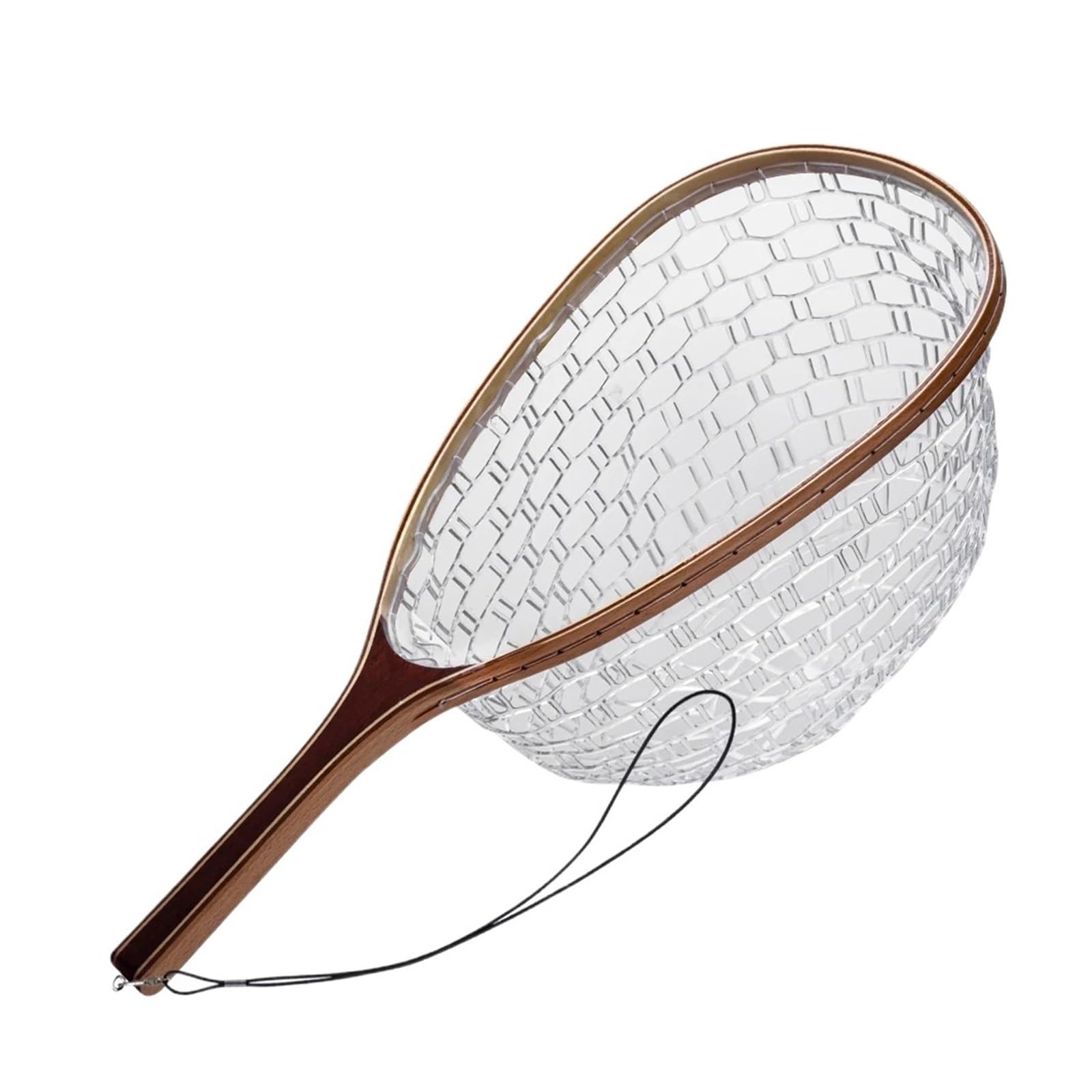 Epuisette Peche Filet de pêche à la Mouche en Caoutchouc, Filet Capture et libération avec Poteau Bois, Outil d'extérieur pour Eau Douce Ou Salée