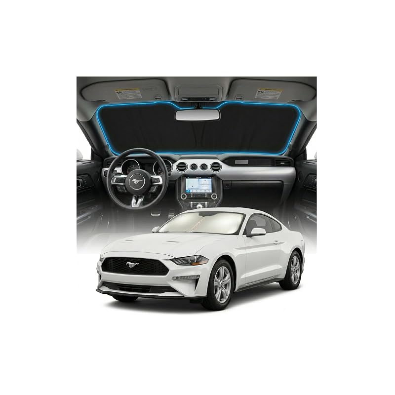 Protetor Solar para Para-brisa com Encaixe Específico para Ford Mustang 2015–2026 GLSBRCAO, Dobrável, Prateado