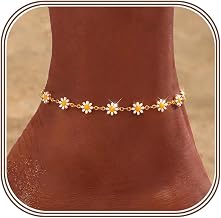 Women's Gold Waterproof Anklet Chain 18K Gold Plated Small Daisy Bead Anklets Adjustable Boho Feet Summer Jewellery Gift Women Girls