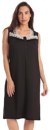 Dreamcrest Womens Sleeveless Nightgown with Lace Trim – Comfortable Sleepwear