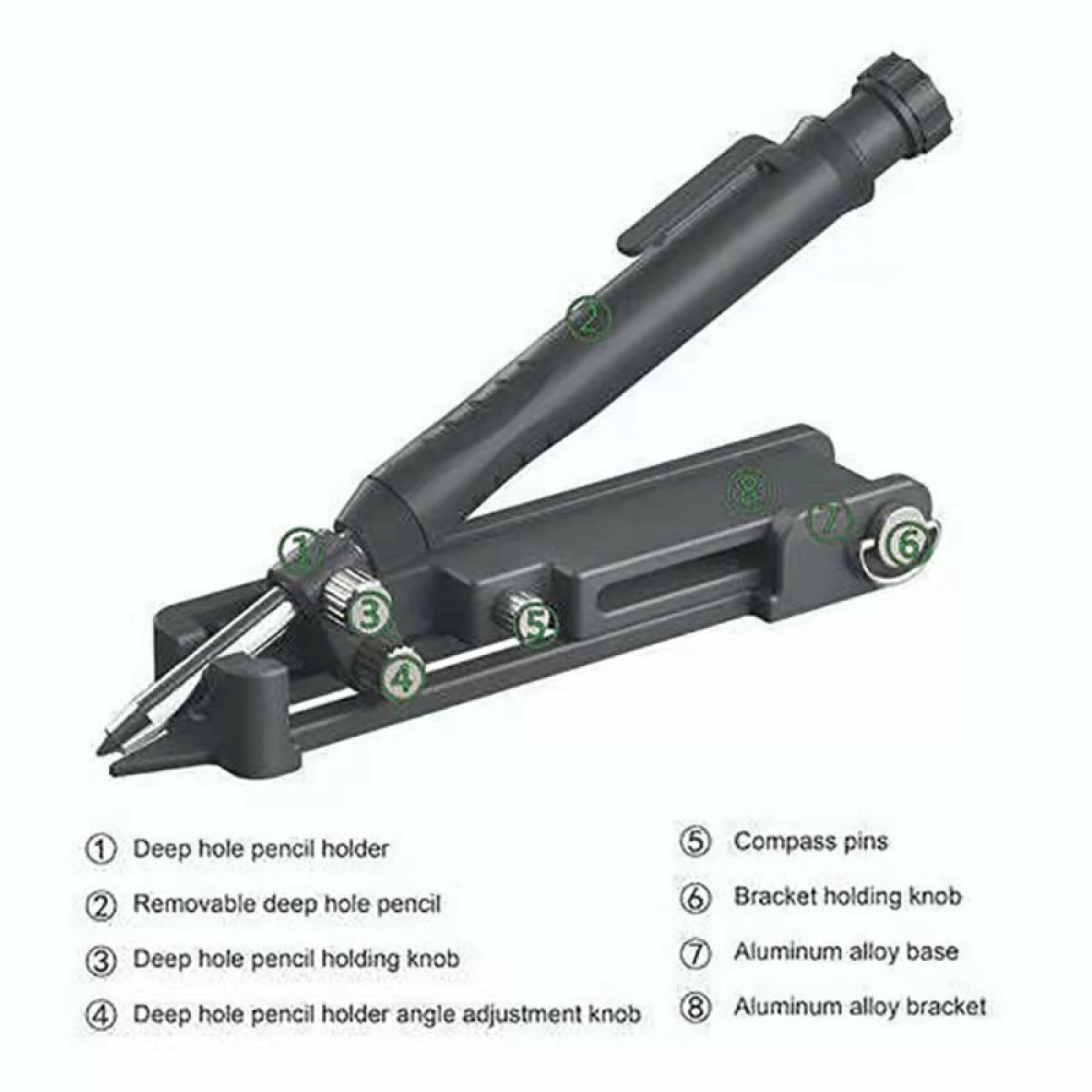 Multifunktionales Anreißwerkzeug aus Aluminium, multifunktionaler Baustift, Anreißer-Linienmarker, Anreißer-Linienmarker mit Tieflochstift, Messwerkzeug für Gebäudeecken