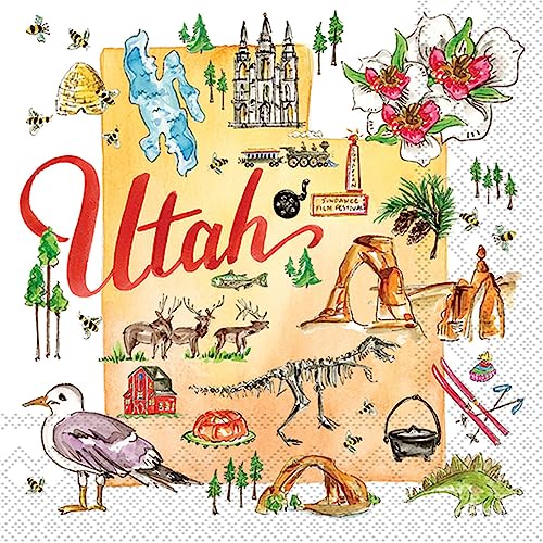 IHR Ideal Home Range - IHR Ideal Home Range Cocktail Napkins Rosanne Beck State Collection Disposable 3-Ply Paper Party Napkin Pack, 5" x 5", Utah, 20-Count