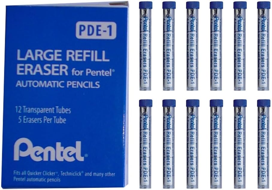 Refill Eraser for AL, Ax and PD Series Pencils 5 Pcs/Tube, Box of 12 (PDE-1)