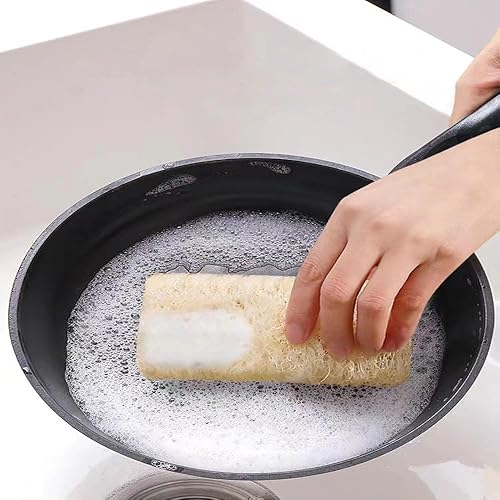 Miniatura 8 de Esponja Agrícola Natural de 4 "(Beige) para lavar platos, lavar ollas, bañeras y frotar los pies. Exfoliante para el cuidado de la piel con esponja