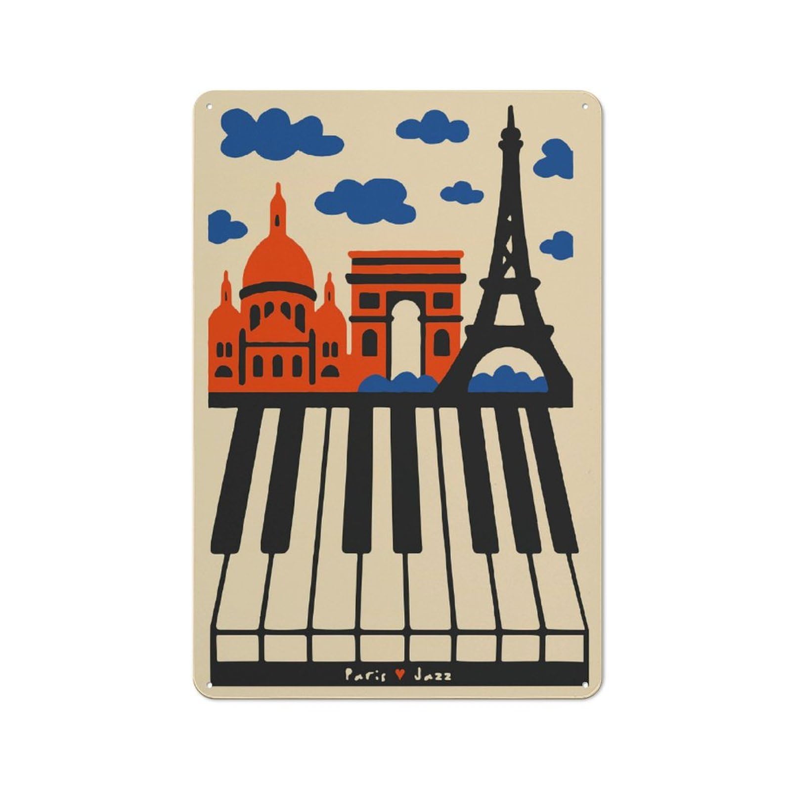 Junmoney Style-12 Paris Jazz Workshop Style Metal Wall Decor 30X20cm, Garage Metal Sign For Workshop, Basement, Shed Or Games Room