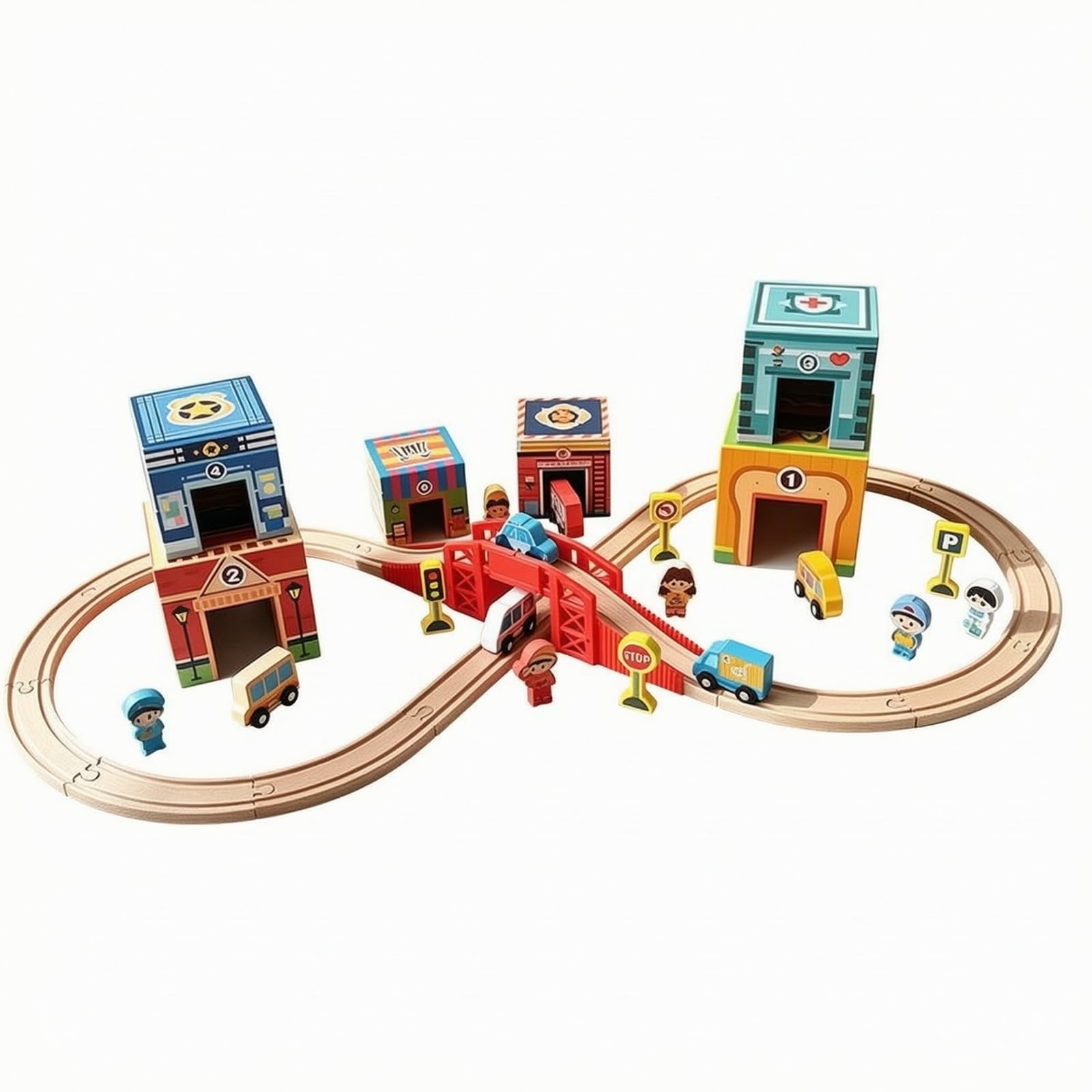 kowaku Set Juego Transporte para Apilar Colorido, Juguete Tráfico Apilable con Edificios Dibujados, sin Electricidad