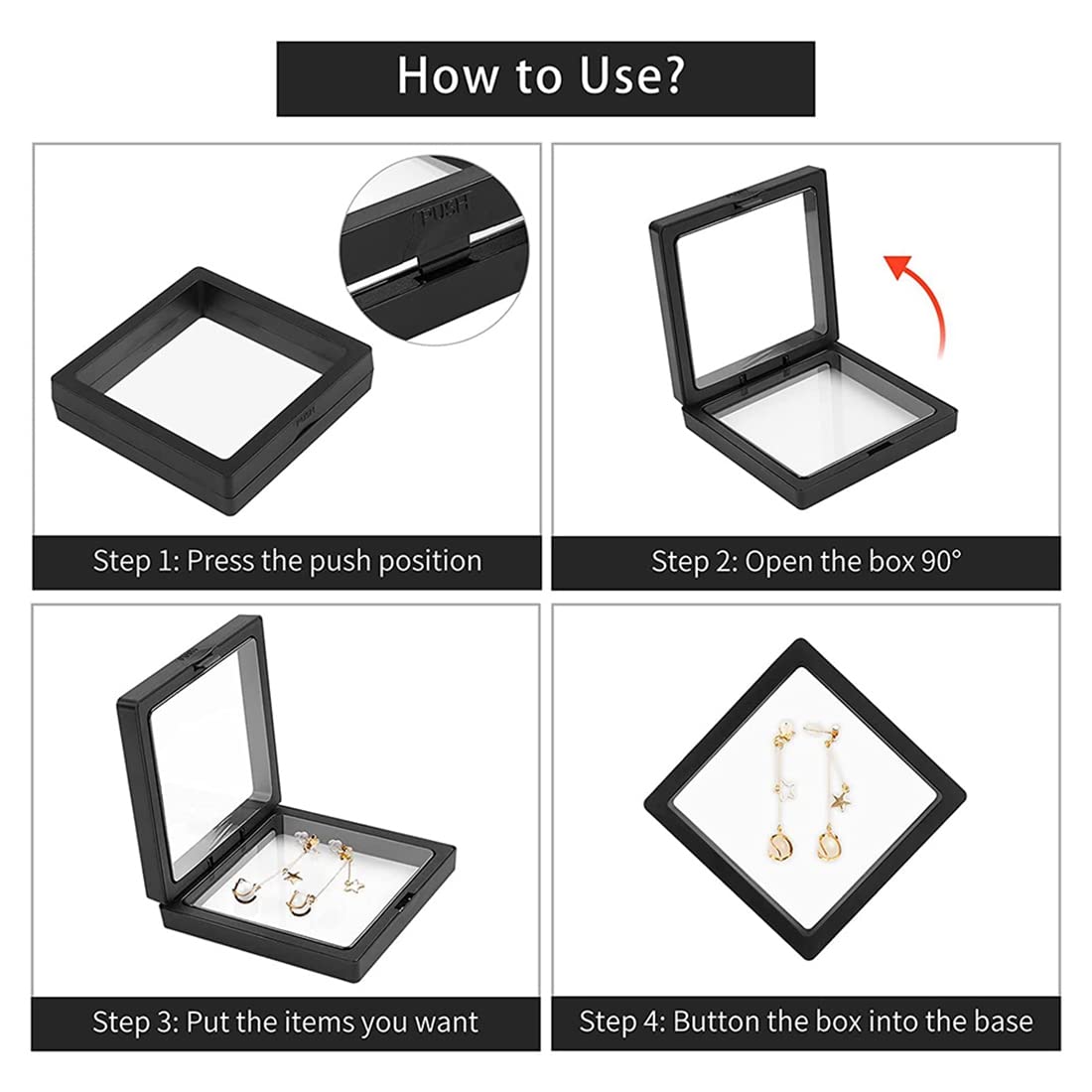 Tbkoly 4 Pieces of Holder 3D Floating with Bracket Anti-Tarnishing Jewelry Box Coin Display Cabinet Black - Image 2