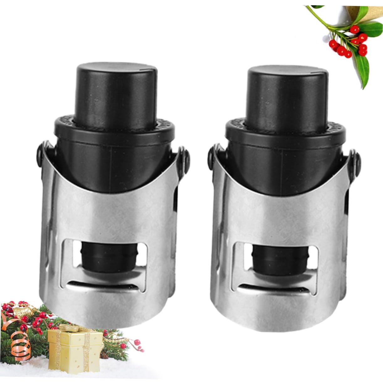 2pezzi Tappo per Bottiglia di Vino Sottovuoto in Abs e Silicone Nero, Conserva le Bollicine Fresche Chiusura Sicura, per Spumante e Vino