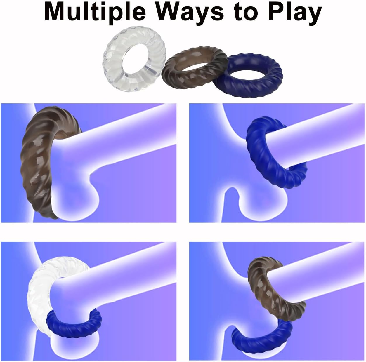 6Pcs Penis Ring Cock Ring Silicone Set Sex Toys Tightness Erectile Dysfunction Rings Cock Sexual Stimulation Device for Erection Enhancing, Long Lasting Stronger Strechy (Blue)
