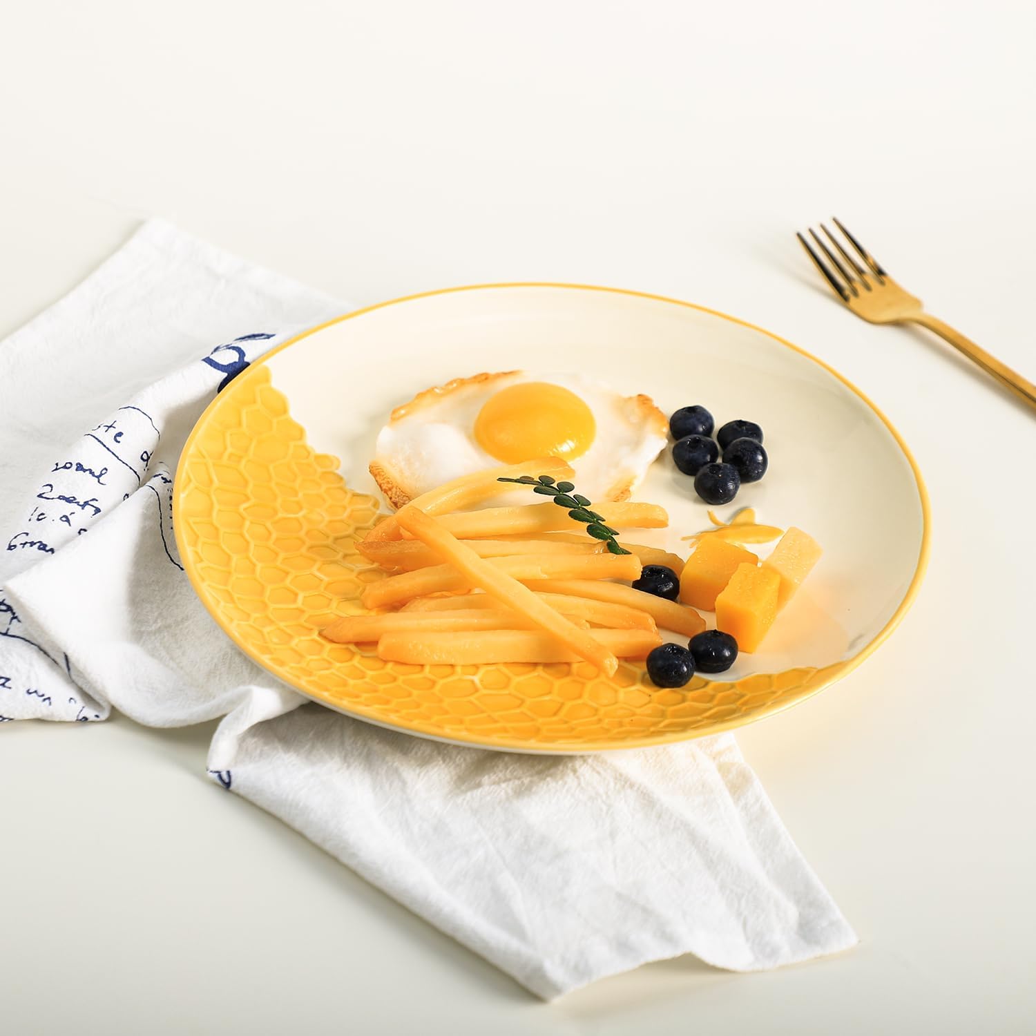 Ceramic Honeycomb and Bee Pattern Dinner Plate, Dessert Plate, Appetizer Plate, Salad Plate, Fruit Plate, Snack Plate-10 Inch-4 PCS