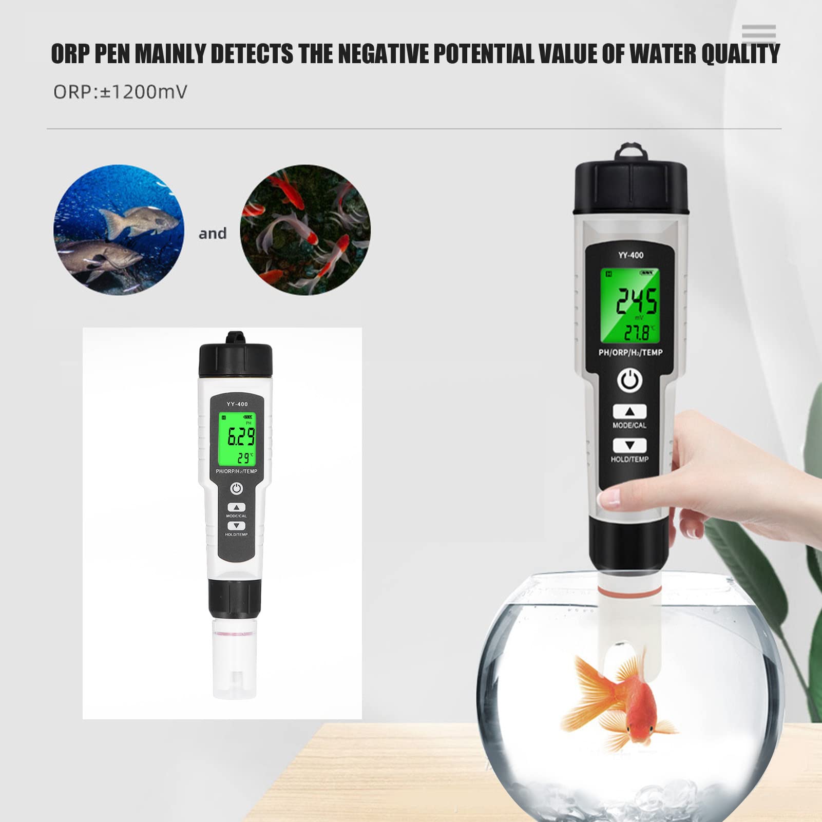 Cyfrowy Tester Wody 4 w 1 Wielofunkcyjny Tester Wody Wodorowej IP67 Wodoodporny PH H2 ORP Temp Miernik Jakości Wody z Podświetleniem Pióro do Testowania Jakości Wody Monitor