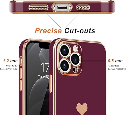 Miniatura 9 de Teageo Funda para iPhone 12 Pro para mujeres y niñas, diseño de corazón de amor, cubierta trasera suave, protección completa de la cámara,