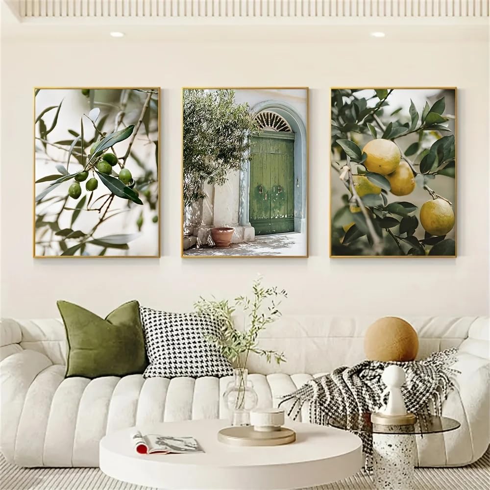 GKUVBF Stampe su tela con albero d'ulivo italiano, poster di arte botanica mediterranea moderna, decorazione murale per camera da letto (50x70cmx3/senza cornice)