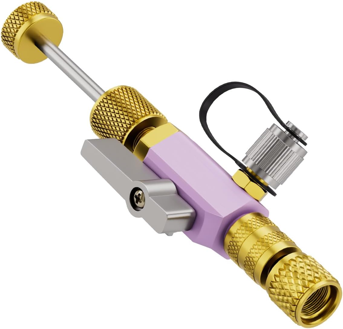 HVAC Valve Core Removal Tool, Dual Size SAE 1/4" & 5/16" Vacuum-Rated Valve Core Remover/Installer for Home AC Appliance, Compatible with R22 R410A R134A