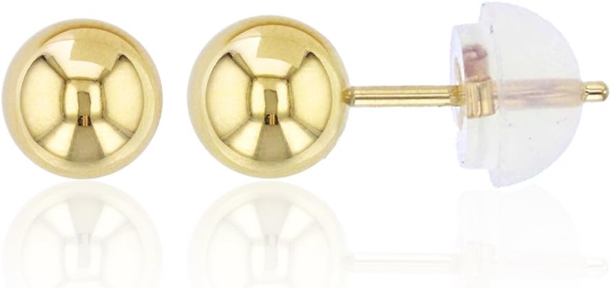 14K Yellow Gold 5mm Ball Stud Earring with Silicone Back