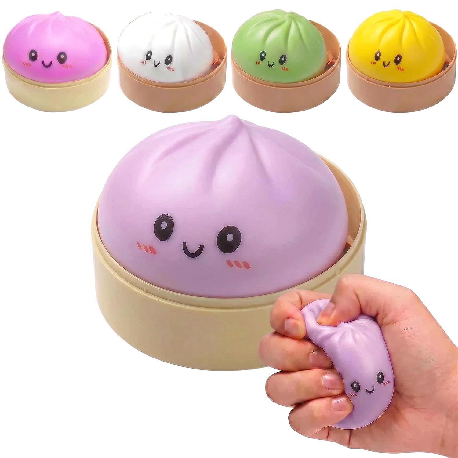 Squishy Toys, Bun Squishy Set, Cute Stress Relief Sensory Play Fidget, Stress Balls For Boys Girls, Soft Squeeze Fidget Toys, Birthday Gift for Anxiety Relief - Purple