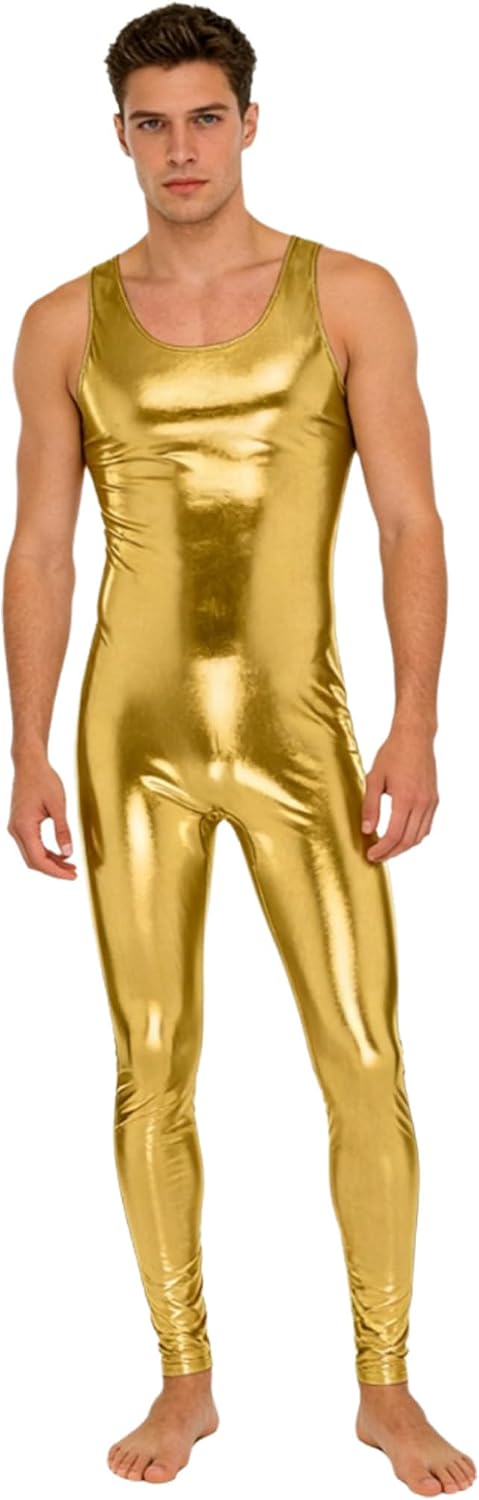 Lejafay Mens Metallic Shiny Tank Jumpsuit Full-Bodysuit Disco Dance Leotard Music Festival Outfits