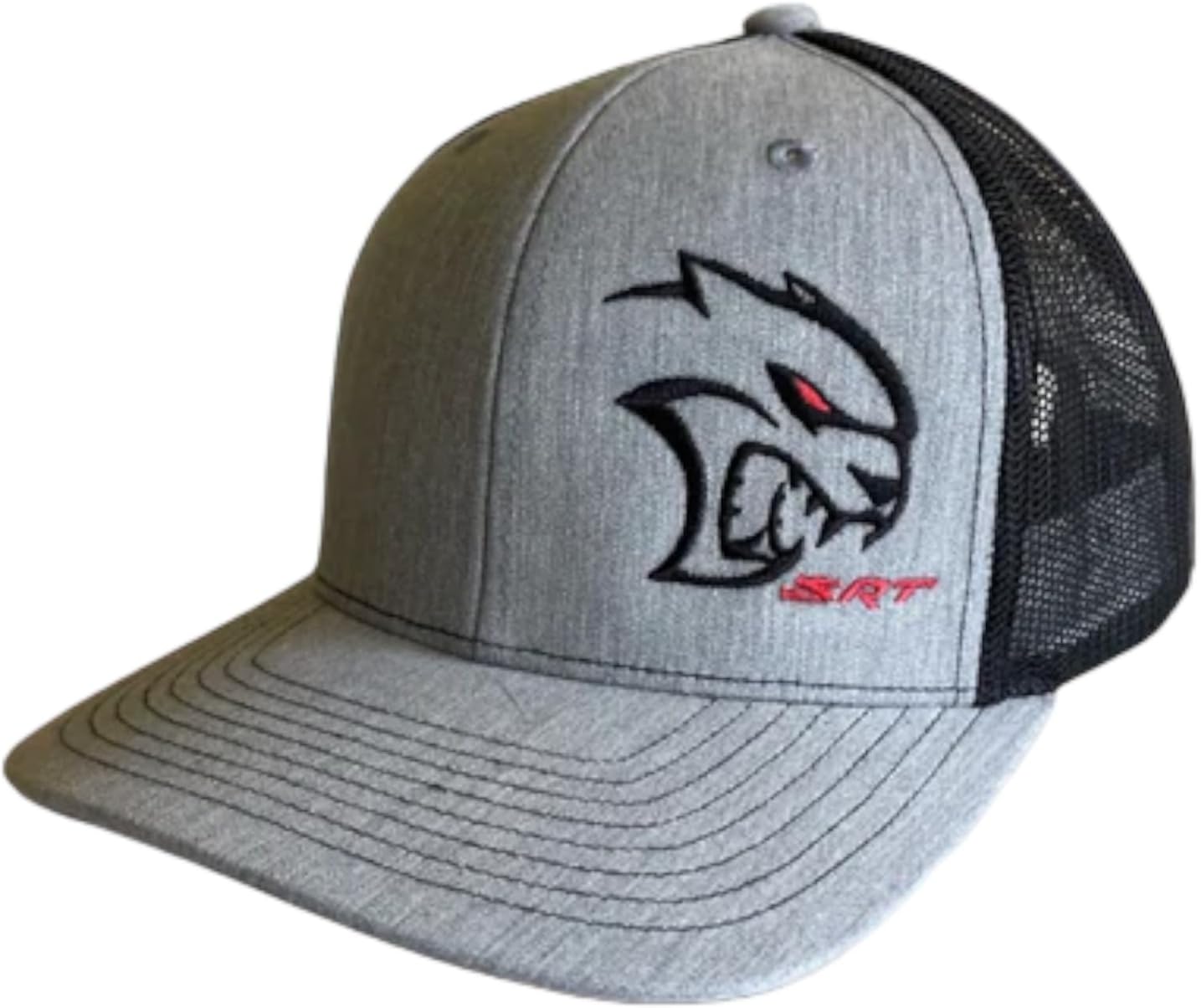 Dodge SRT Hellcat Redeye Rumble Snapback Trucker Hat – Black Red Mesh Cap with Embroidered Redeye Logo Patch & SRT Side Patch, Licensed