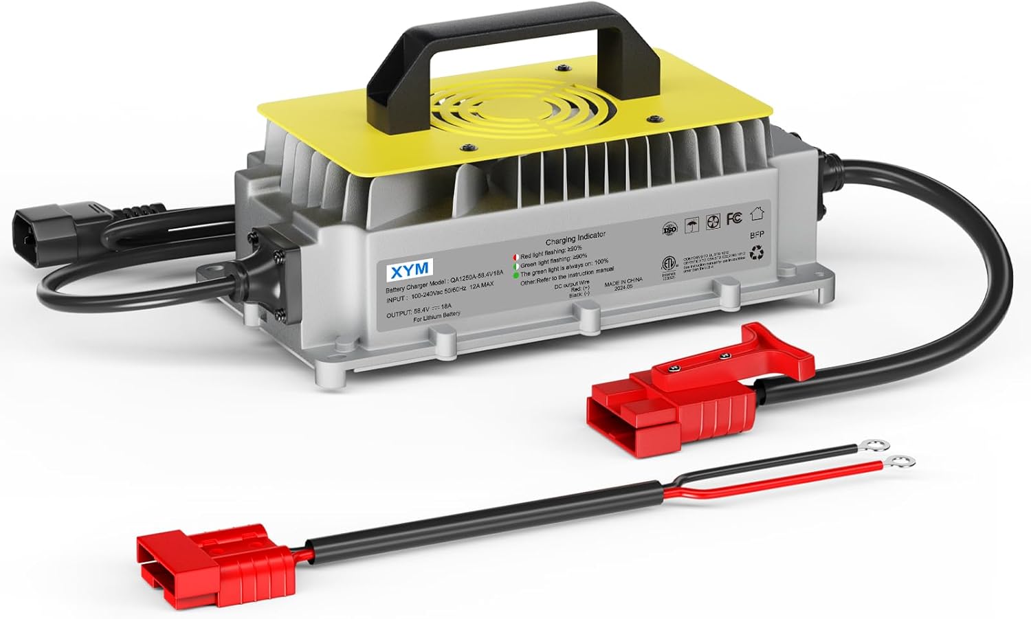 LOSSIGY 48V 18A Lithium Battery Charger, 58.4VGolf Cart Charger,Trickle Charger with Cooling Fan, Efficient and Fast Charging, IP65 Waterproof