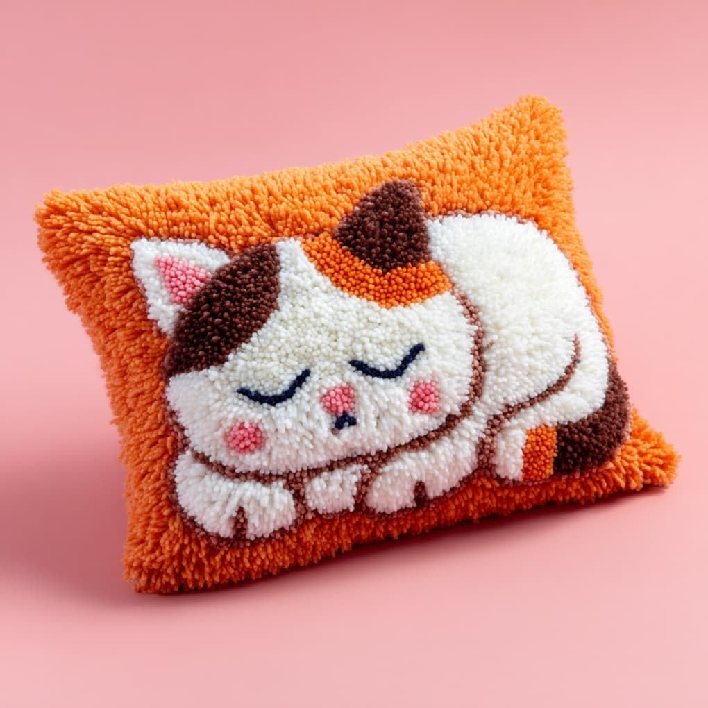 WallustrioaW Latch Hook Kits Pillow Printed Cushion,Sleeping cat