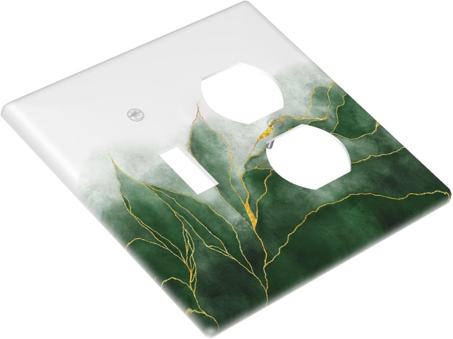 Outlet Covers Green Gold Leaf Marble Modern Abstract 2 Gang Decorative Switch Plates 1 Toggle Duplex Combo Light Switch Cover GFCI Socket Cover WallPlates for Kitchen Bathroom Decor image 3