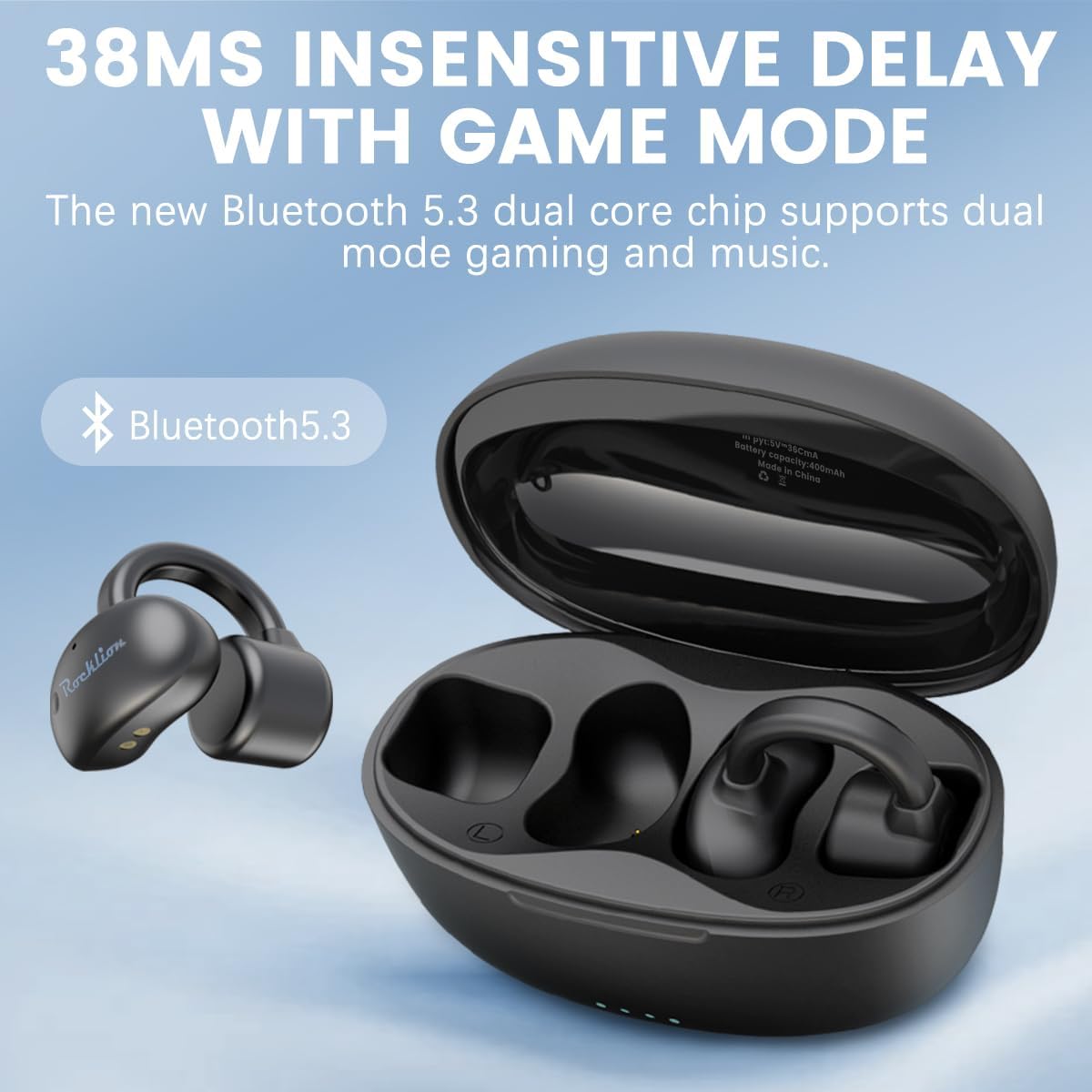True Bone Conduction Headphones Open Ear Bluetooth 5.3 Wireless 30H Playtime IPX4 Waterproof Clip-On Sports Headphones for Running Cycling Gym Workouts (White)