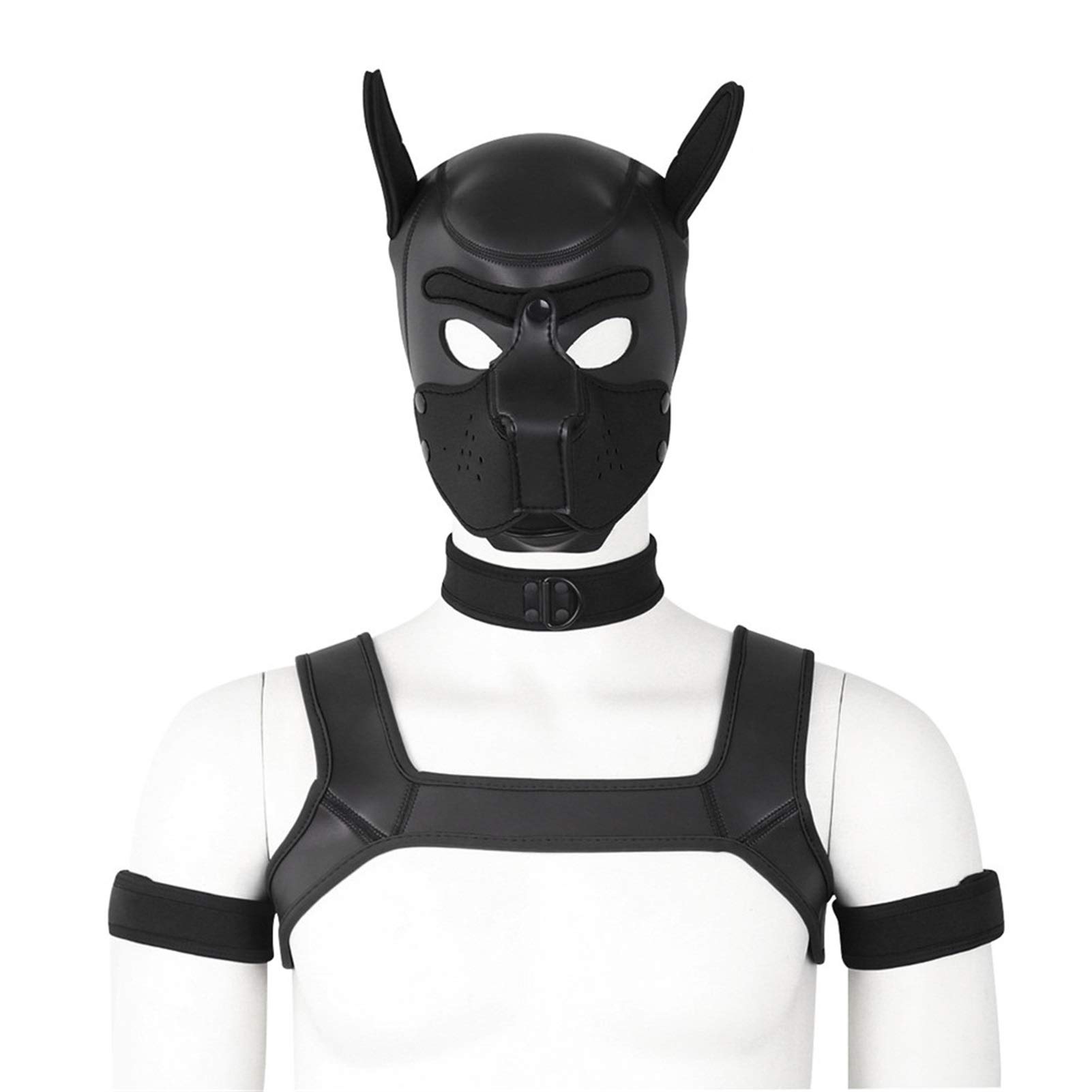 Maschera per cani in lattice morbido con orecchie per cosplay party nero X-Large