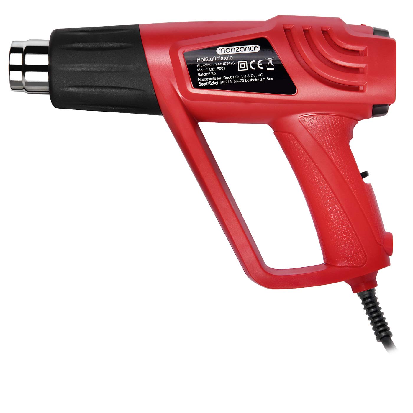 MONZANA® Heißluftpistole 2000 W mit Koffer mit 4 Düsen Farbkratzer 2 Heizstufen Heißluftfön Heißluftgebläse Grillanzünder
