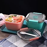 MUJUZE Lunch Box,Pudełko na lunch z dzielonymi przegródkami, Bento Boxh dla dorosłych/dzieci, Bez BPA i nadaje się do mycia w zmywarce, pudełko na sałatki, pudełko Bento do szkoły, pracy (Green)