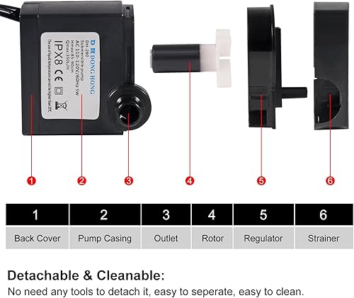 Miniatura 4 de DIANN Mini bomba sumergible pequeña bomba de fuente 5W 350LH con tubo de 3.3 pies 0.315x0.394 in para acuarios, pecera, fuente de mesa, fuente para