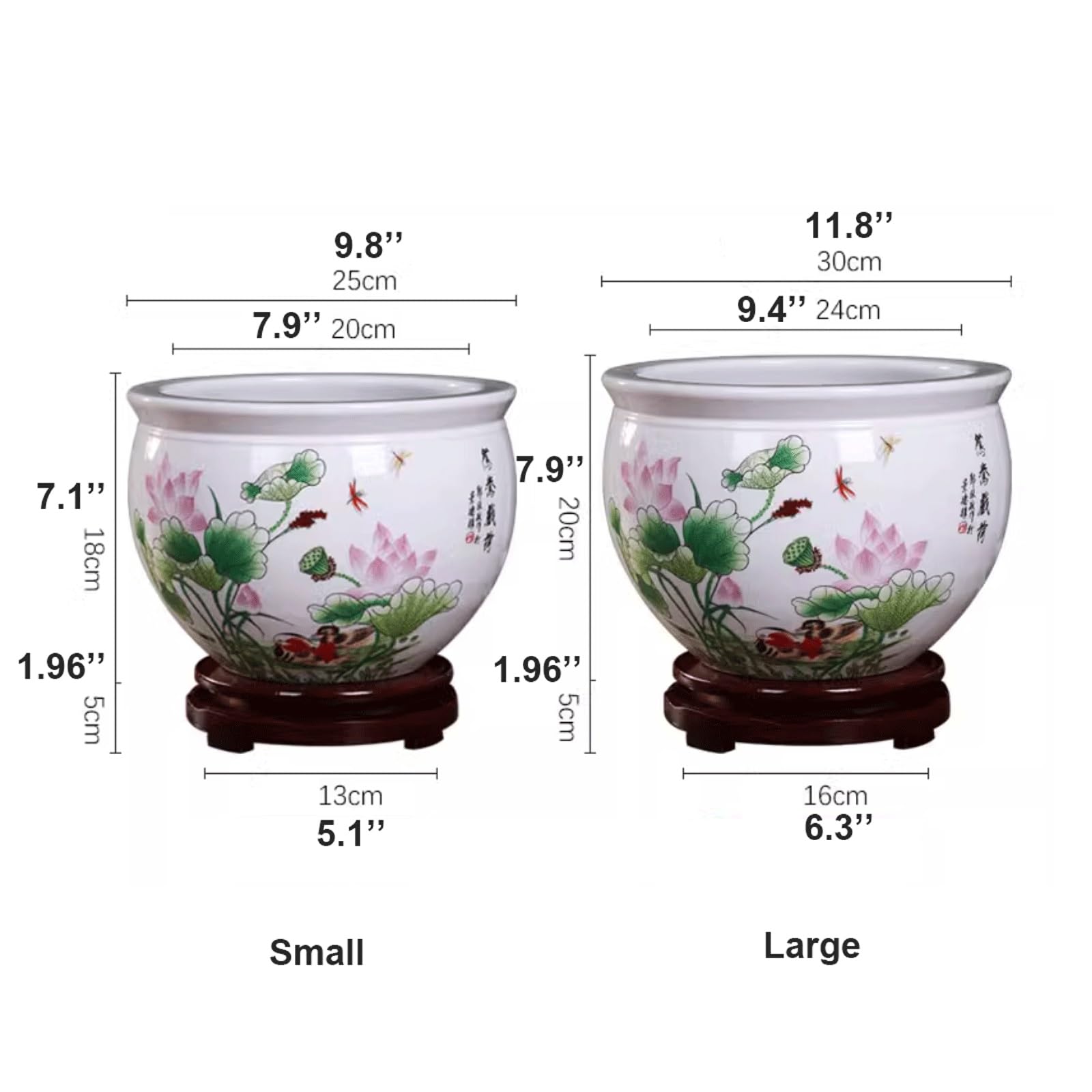 Doniczka Doniczka ceramiczna Jingdezhen Chinoiserie z porcelany, doniczka na sukulenty, bez otworu drenażowego, hydroponiczna doniczka na lilię wodną ze stojakiem do dekoracji Balkonowego(S)