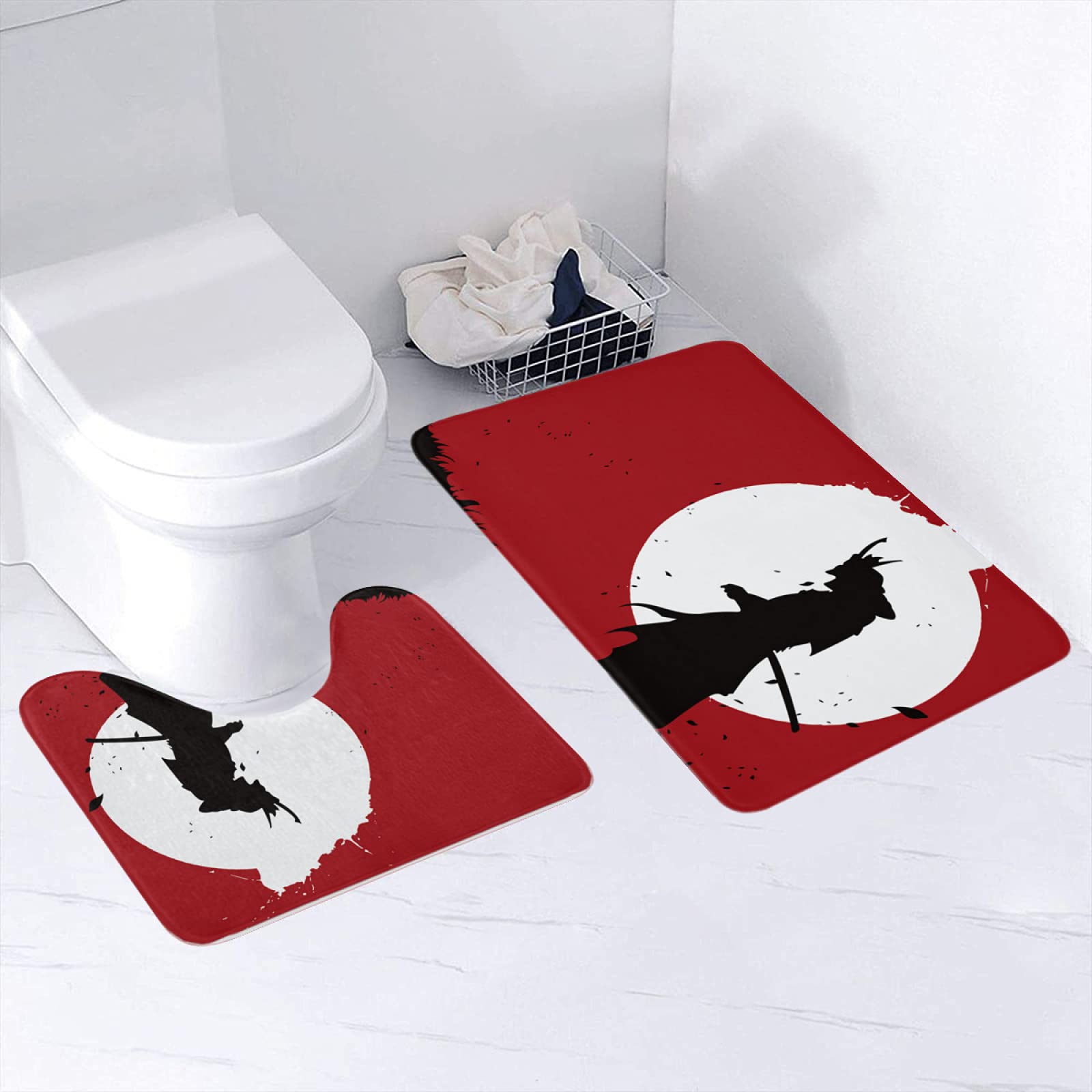 SEEKJOYS Badkamertapijten Set 2 Stuk Gestreepte Grid Badmatten Set Inclusief 32 x 20 Badkamer en 20 x 16 U-vormige Toilet Mat Grote Absorberende Badmat met Antislip Zelfklevende Onderkant