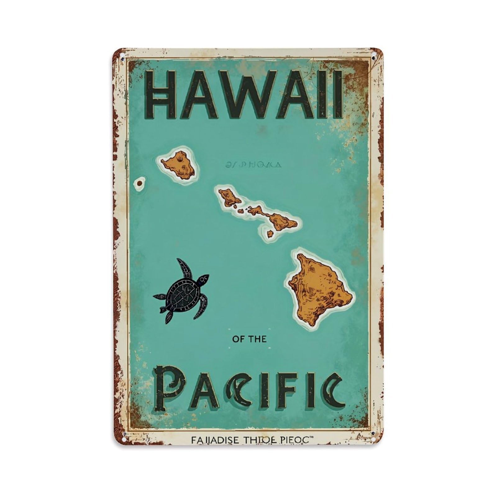 Hawaii Island Turtle Pacific Ocean Retro Metal Tin Sign, Vintage Decor Art Poster for Bar, Home, Man Cave, Kitchen, Laundry Room Gift 8x12Inch