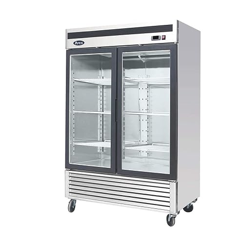 Atosa MCF8707GR - Refrigerador vertical de vidrio de 54 pulgadas para restaurante delicatessen tiendas convenientes Iluminación LED, 2 puertas