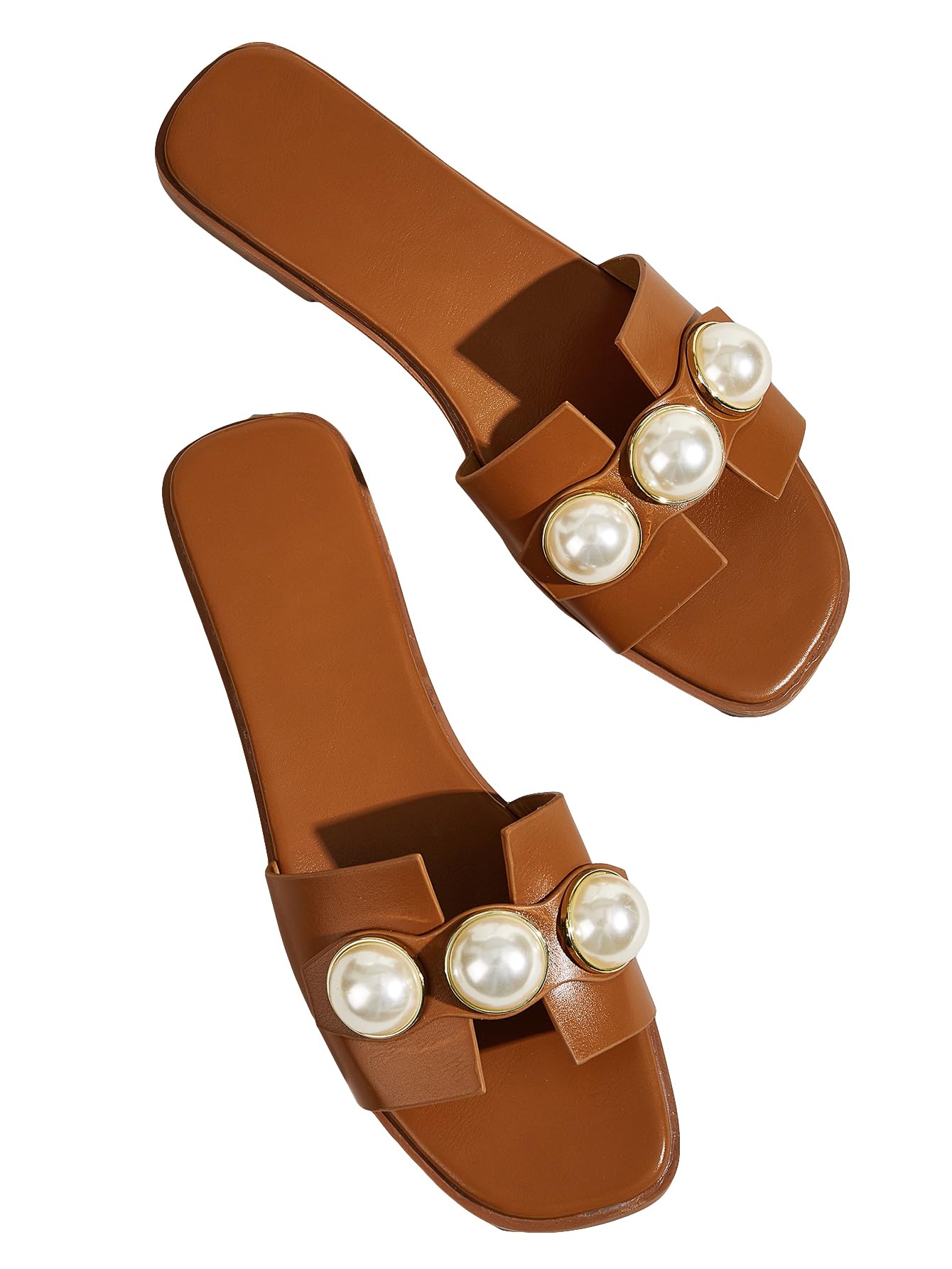 GORGLITTER Women's H Sandals Pearl Flat Sandals Square Toe Dressy Summer Cute Sandals Shoes 2025