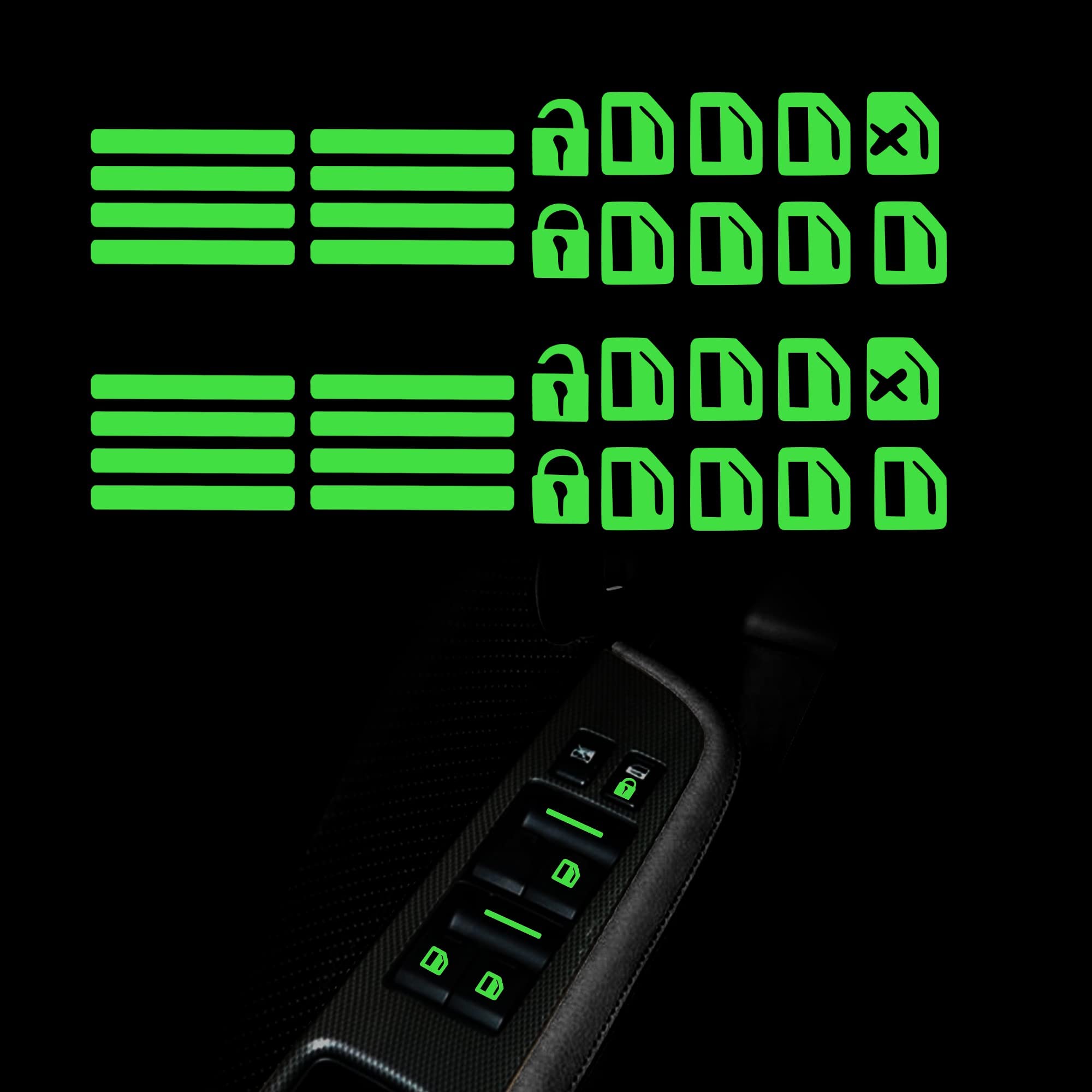 Luminous Switch Sticker for Car Handle Button Panel - Night Safety Decals Glow in Dark Accessories for Window Door (4Pcs Green)