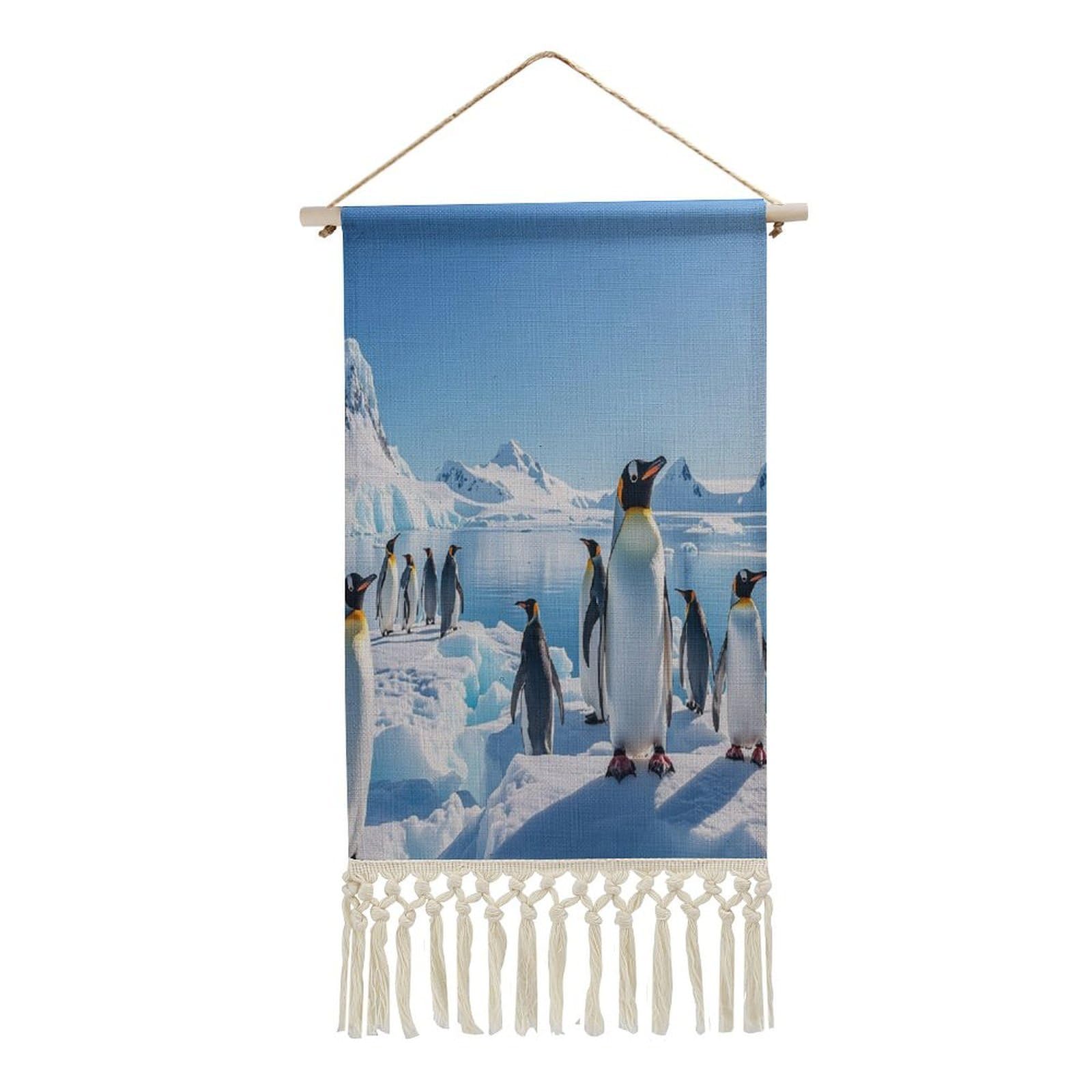 FekiLoot Penguin Antarctica Ice Wall Art Print Decor Art Tapestry with Tassel Cotton Linen Hanging Poster Vintage Aesthetic Wall Art Poster Rustic Wall Art Decor for Home Bedroom Living Room Office