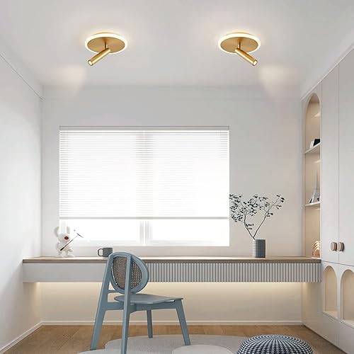 Miniatura 6 de KCO Lighting - Lámpara LED de techo moderna de montaje empotrado, redonda dorada, delgada, cerca de las luces de techo con 1 cabezal, iluminación de