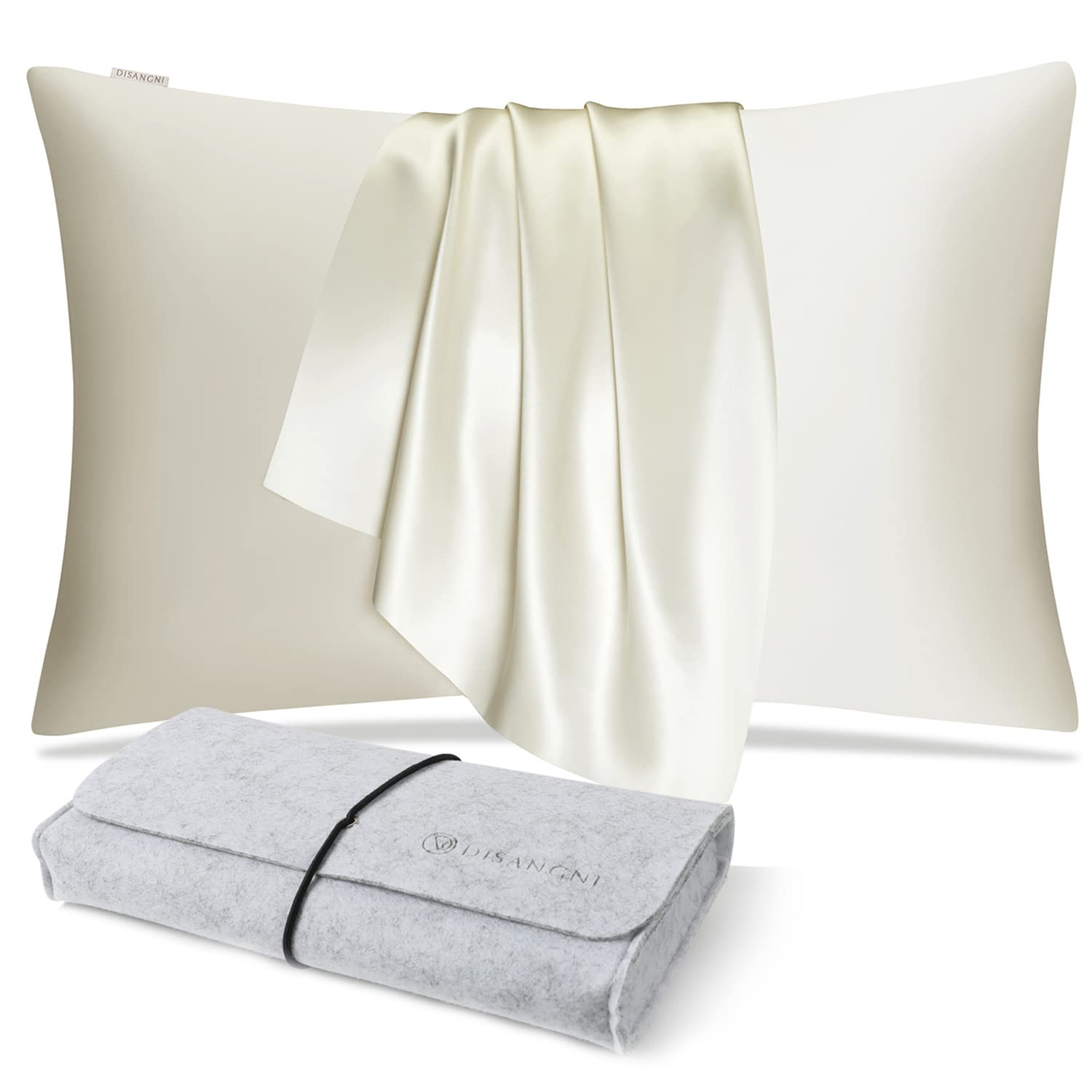 DISANGNI 100% Natural Mulberry Silk Pillow case for Hair and Skin with Hidden Zipper 22 Momme Both Sides Real Silk Pillow Case (1pc 40x80cm, White)