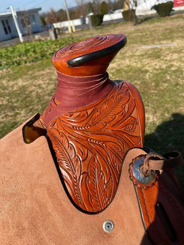 Sella per cavallo in pelle con puntine abbinate, sella per cavallo da corsa in stile western (marrone chiaro, 40,6 cm)