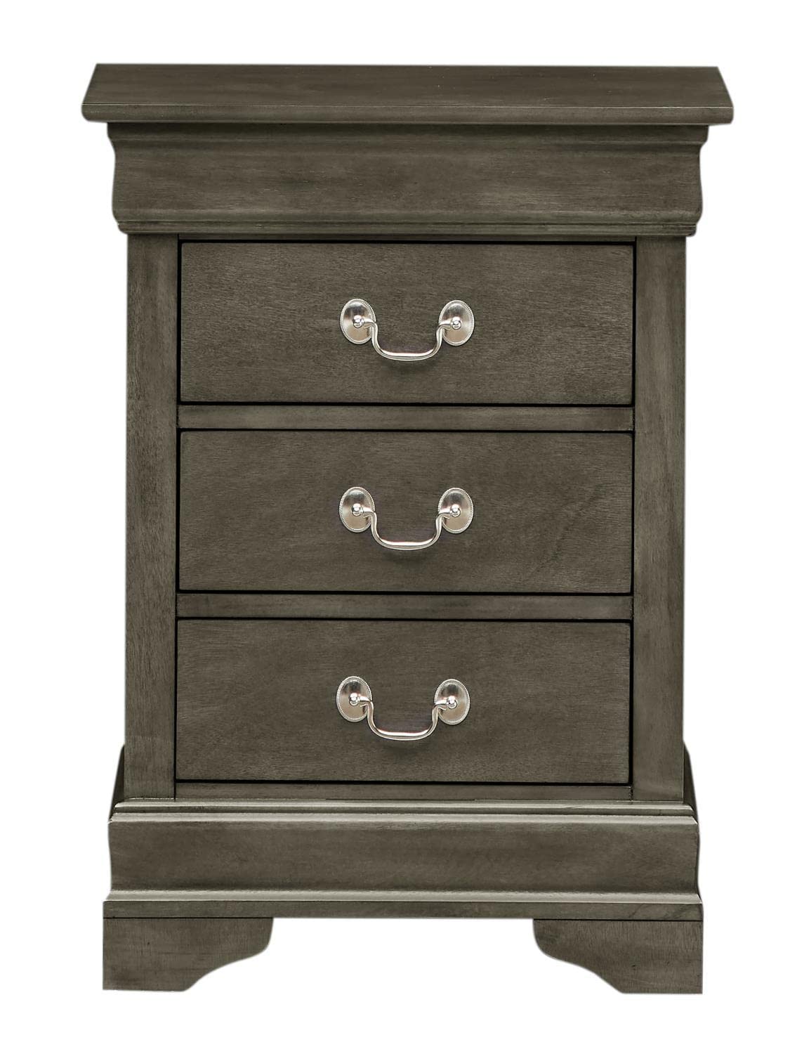 Glory Furniture Louis Phillipe 3 Drawer Nightstand in Gray