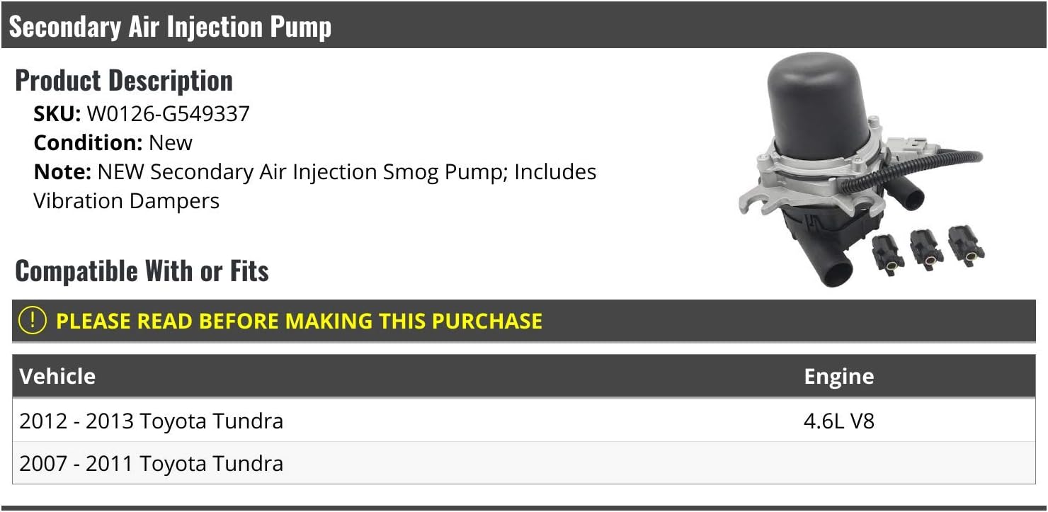 Secondary Air Injection Smog Pump - Compatible with 2007-2013 Toyota Tundra 4.6L V8