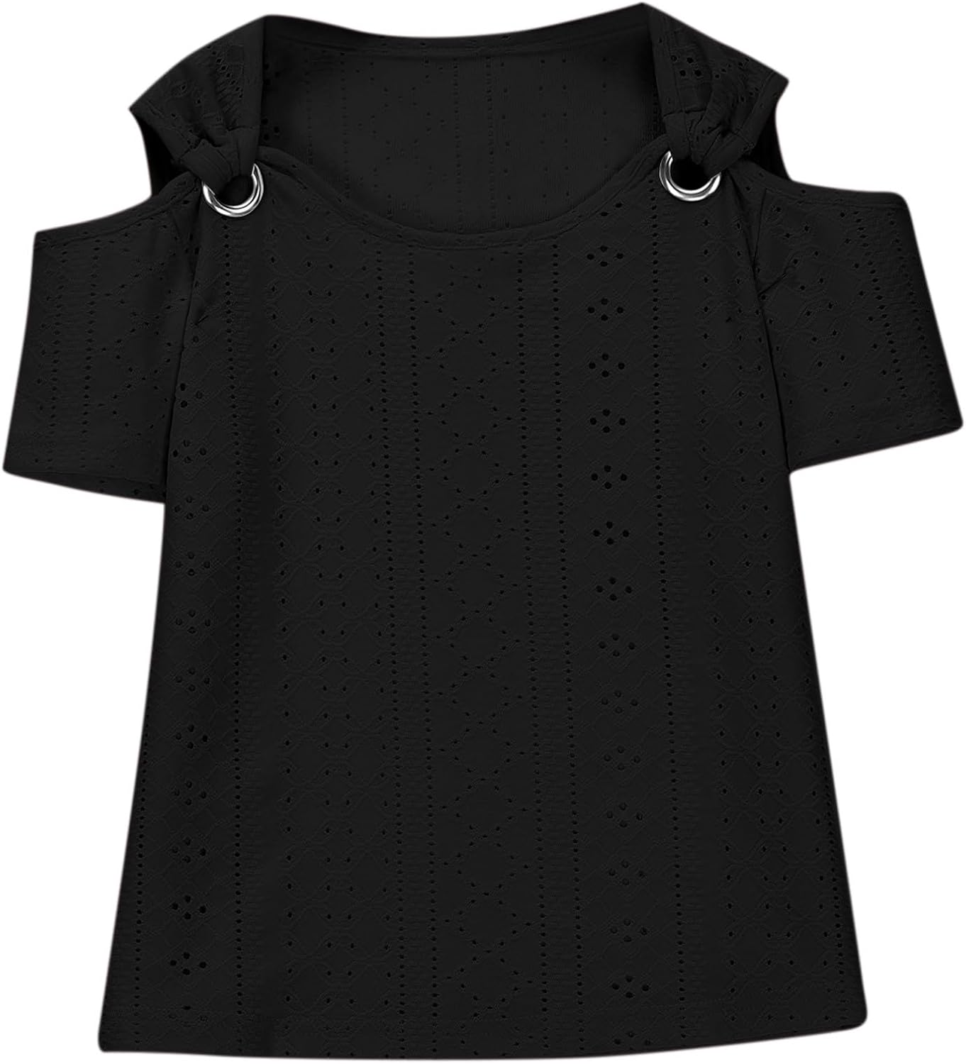 Girls Cold Shoulder T-Shirt Hollow Out Eyelet Tunic Blouse Tween Girls Trendy Going Out Blouses Cute T-Shirt Summer Tops