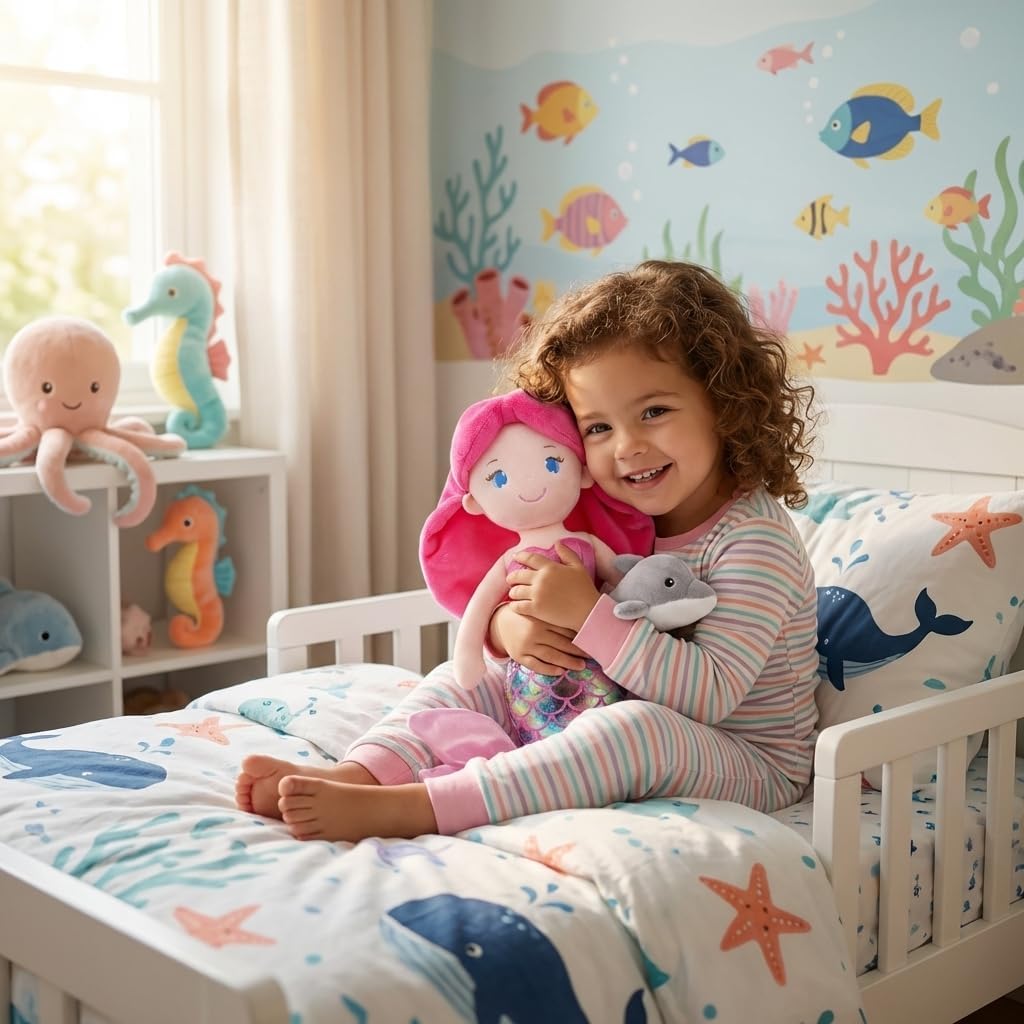 June Garden Atlantic Wonders Series - Mermaid Princess Thalassa Seabreeze - 16" Soft Plush Stuffed Mermaid Doll Gift for Toddler Girls